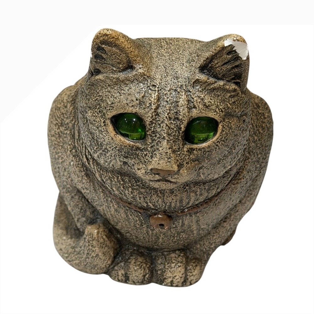 FLAWS Vtg Windstone Editions Pena Crouching Cat 5" Candle Holder Green Eyes